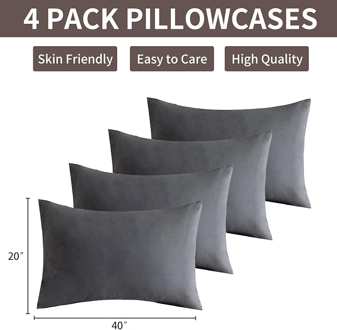 MINIPANDA Dark Gray King Size Pillow Cases Set of 4 - Image 3