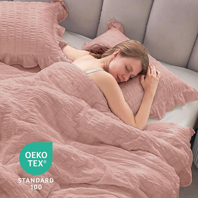 JOLLYVOGUE Twin Size Comforter Set, 2 Pieces Rose Gold Seersucker Lightweight - Image 6