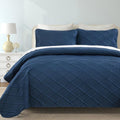 Yiran Navy Blue Quilt Set King Size Fall Bedspreads Embossed Diamond Pattern 3 by Yiran
