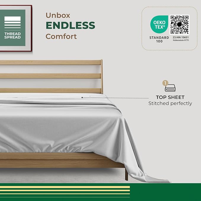 THREAD SPREAD 100% Organic Cotton Percale Flat Sheet Queen Size - Image 3