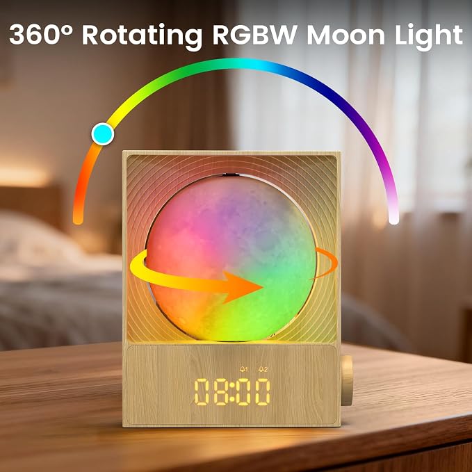 Sunrise Alarm Clock, 360-Degree Rotating Moonlight & 10 White Noise Sounds - Image 3