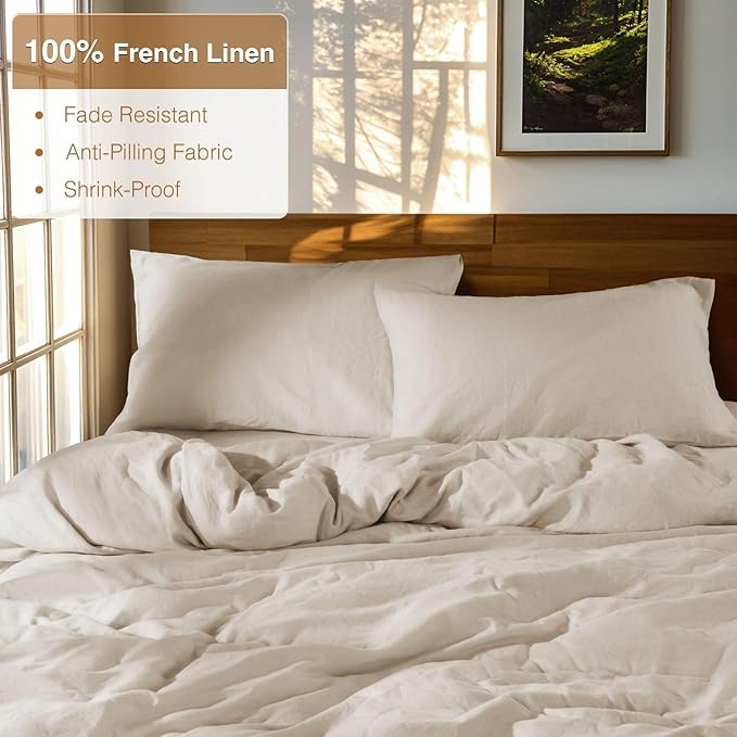 SONORO KATE 100% French Linen Duvet Cover, Soft Breathable - Image 2