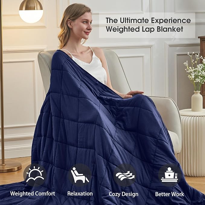 Navy Blue Weighted Blanket for Adults 15lbs, Twin Full Size Cooling Heavy Throw - Image 4