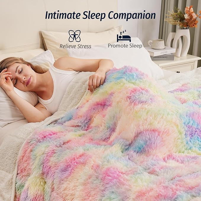 Wemore Shaggy Long Fur Faux Fur Weighted Blanket, Cozy and Fluffy Plush Sherpa - Image 2