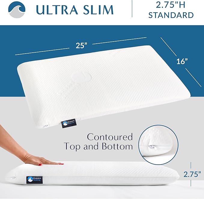 Bluewave Bedding Ultra Slim Gel Memory Foam Pillow - Image 2