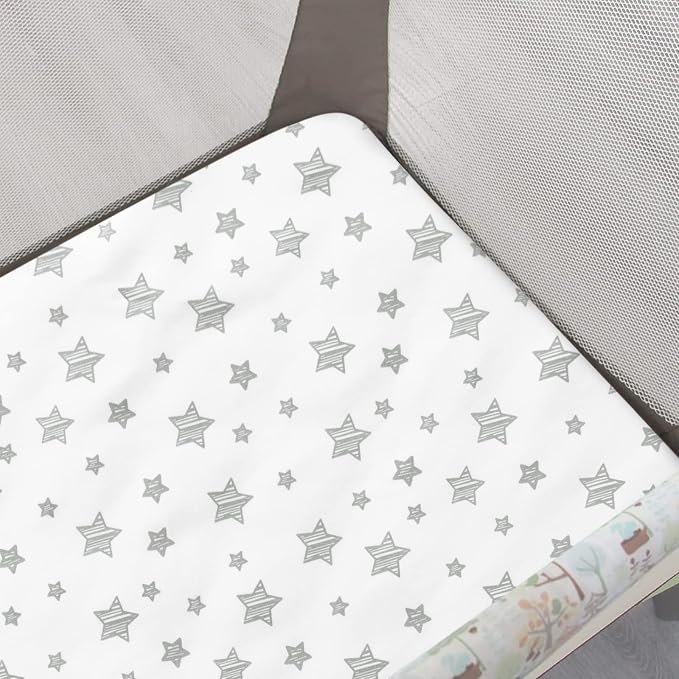 Pack and Play Sheets, 2 Pack Mini Crib Sheets, Stretchy Playard Fitted Sheet - Image 3