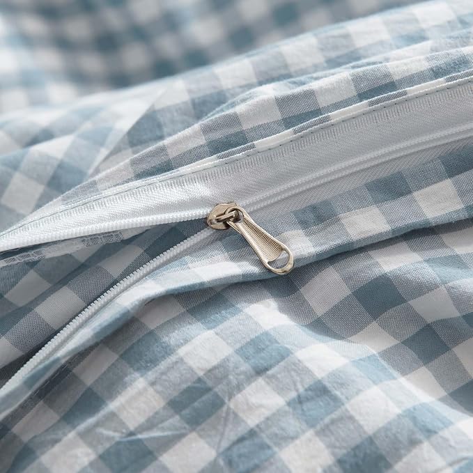 Nayoroom Gingham Duvet Cover Queen Size 100% Washed Cotton Blue Plaid Checkered - Image 6