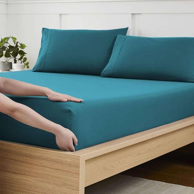 Twin XL Fitted Sheet Only with Full Elastic & Built in Corner Sheet Straps to by SweetHomeCollection