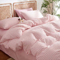 Nayoroom Gingham Duvet Cover Queen Size 100% Washed Cotton Pink Plaid Checkered by Nayoroom