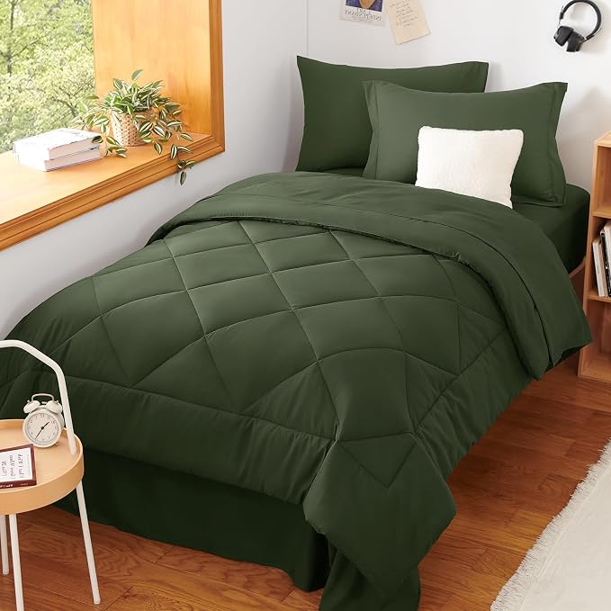 CozyLux Twin XL Comforter Set Olive Green - Image 6