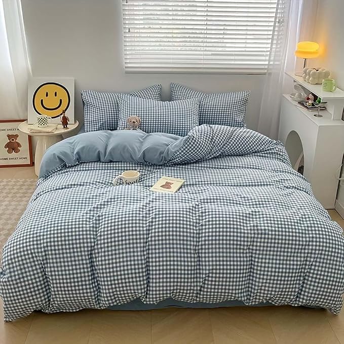 Nayoroom Blue Gingham Duvet Cover Queen Size Plaid Checkered Comforter Cover 3 - Image 3