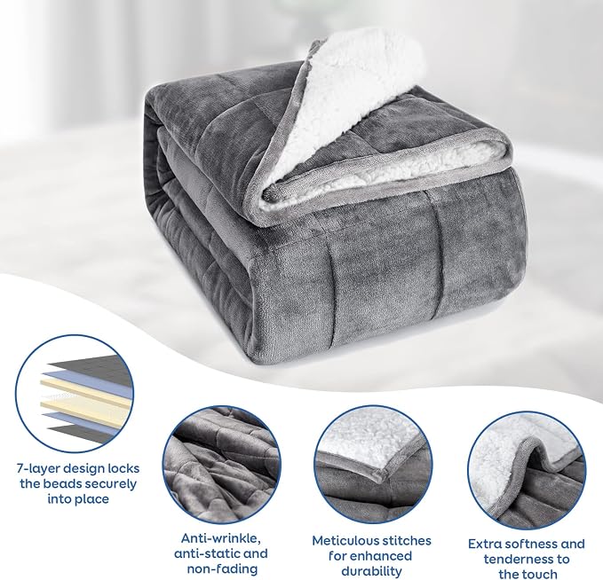 Cottonblue Sherpa Fleece Weighted Blanket 12lbs, Flannel Cozy Plush Bed Throw - Image 4