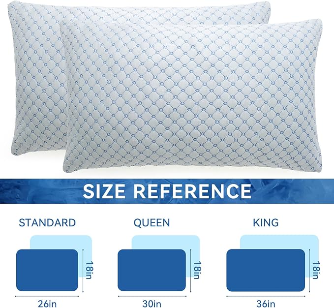 Cooling Bed Pillows for Sleeping Set of 2, Shredded Memory Foam Pillows for Bed - Image 2