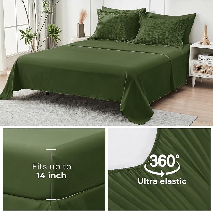 HYMOKEGE Olive Green Twin Comforter Set Seersucker 5 Pieces, All Season Luxury - Image 7