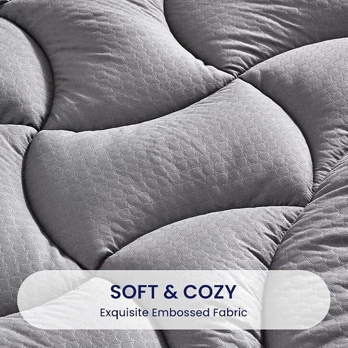 SLEEP ZONE Grey Waterproof Mattress Pad Full Size, Premium Soft Embossed - Image 3