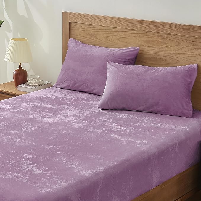 BEDELITE Velvet Fitted Sheet and Pillowcases Set, Luxury Soft Fuzzy Bottom Sheet by BEDELITE