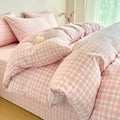 PinkMemory Pink Gingham Plaid Duvet Cover Set Queen 100% Washed Cotton Cute by PinkMemory