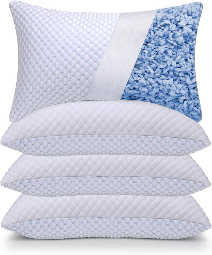 OSBED Cooling Adjustable Shredded Memory Foam Pillows Queen Size Set of 4 by OSBED