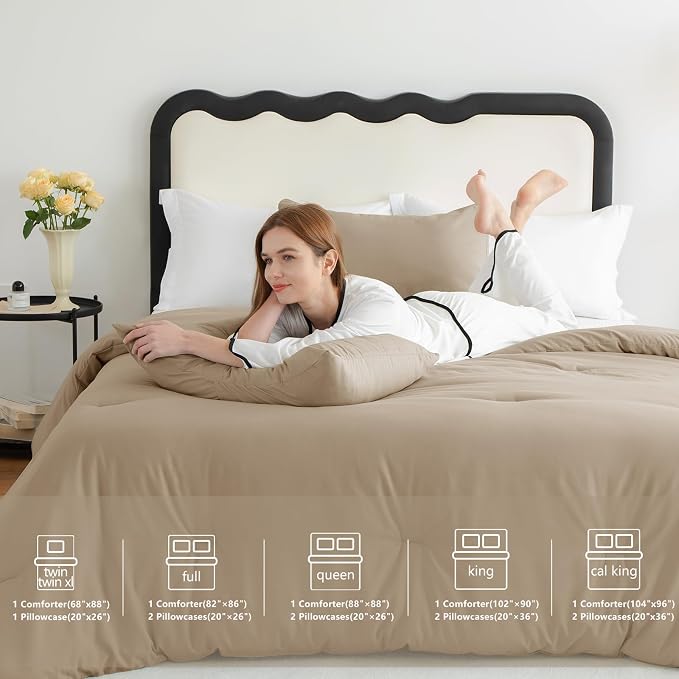 CozyLux Queen Comforter Set Taupe, 3 Pieces Solid Comforters Queen Size - Image 7