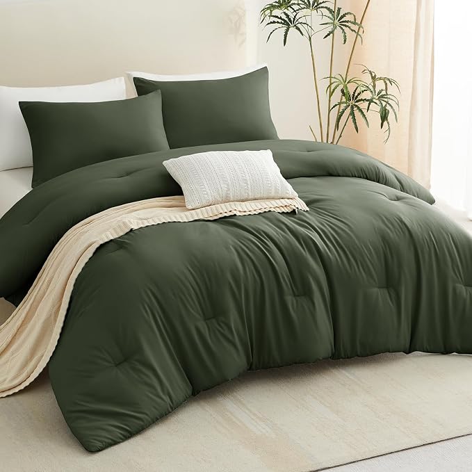 CozyLux Twin Comforter Set Dark Green, 2 Pieces Twin Extra Long Solid - Image 7