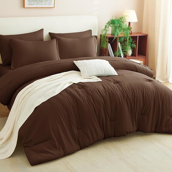 CozyLux Queen Comforter Set Brown, 7 Pieces Bed in a Bag Queen Comforter Set - Image 7