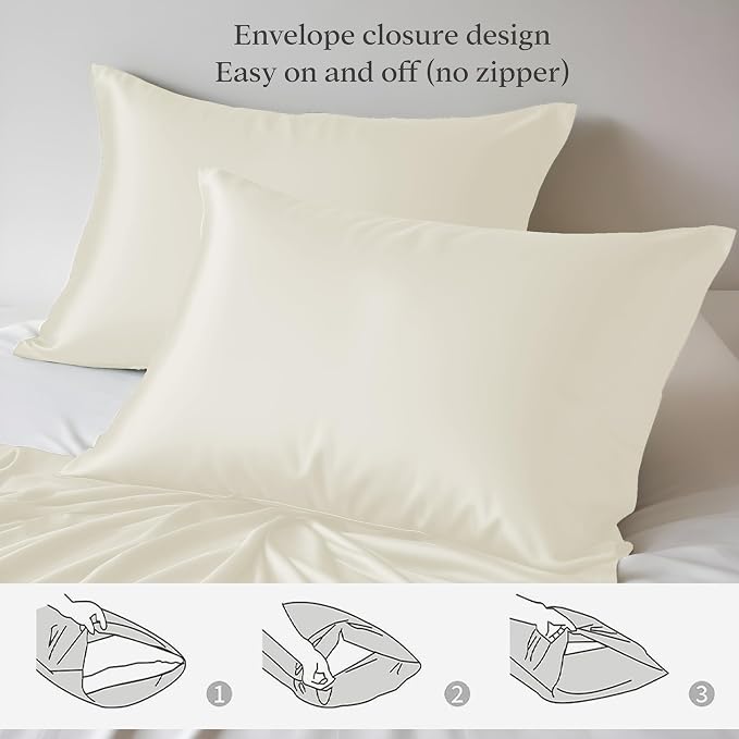 LINENWALAS 100% Rayon Derived from Bamboo Silk Pillow Cases Set of 2, Soft - Image 2