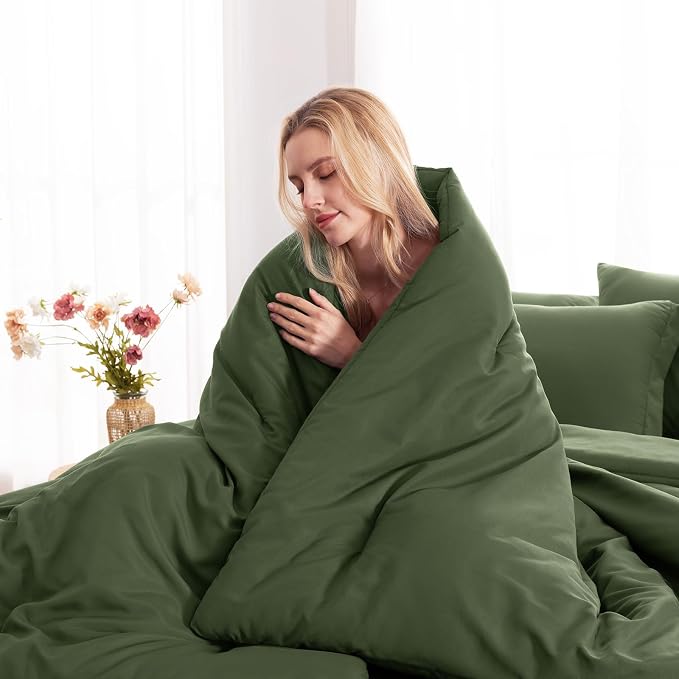 CozyLux Queen Comforter Set Olive Green, 7 Pieces Bed in a Bag Queen Comforter - Image 7