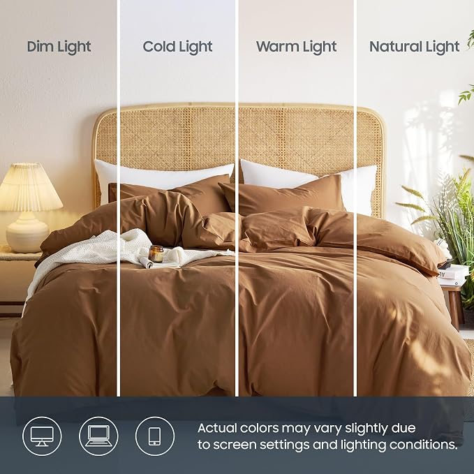 Wake In Cloud - Cotton Duvet Cover Set, Queen Size, Caramel Terracotta - Image 4