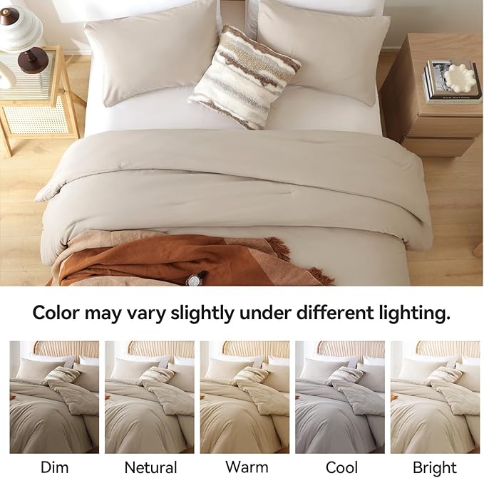 ROSGONIA King Size Comforter Set Light Khaki - Image 3