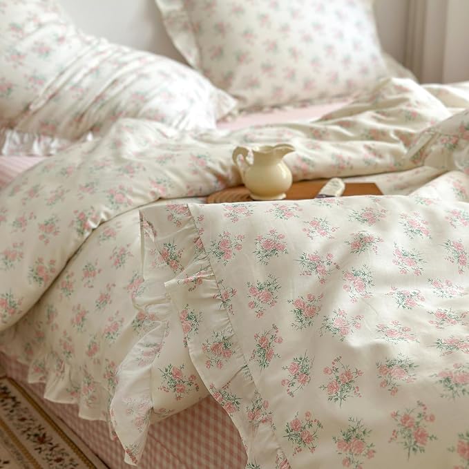 mixinni Pink Floral Duvet Cover Set Twin Size - Image 9