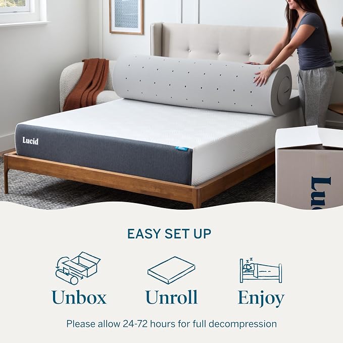 Lucid 4 Inch Bamboo Charcoal Infused Memory Foam Mattress Topper - Image 5