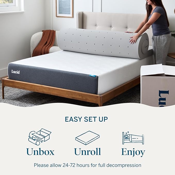 Lucid 4 Inch Bamboo Charcoal Infused Memory Foam Mattress Topper - Image 5