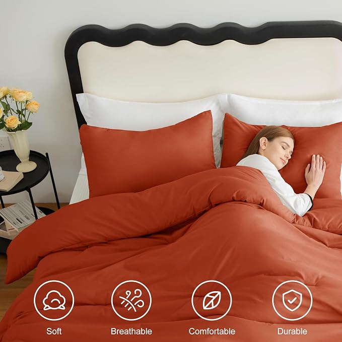 CozyLux Twin Comforter Set Terracotta, 2 Pieces Twin Extra Long Solid - Image 4