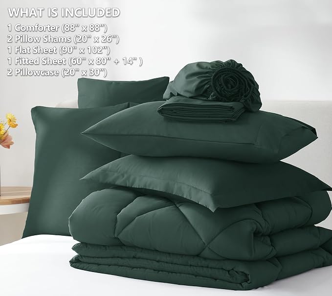 CozyLux Queen Comforter Set Forest Green - Image 6