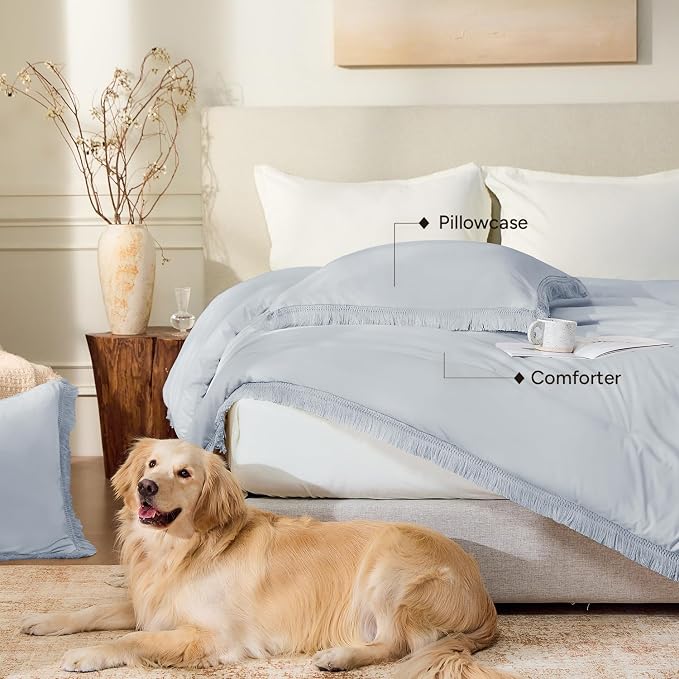 Andency Light Grey Comforter Set California King, 3 Pieces Boho Tassel - Image 5