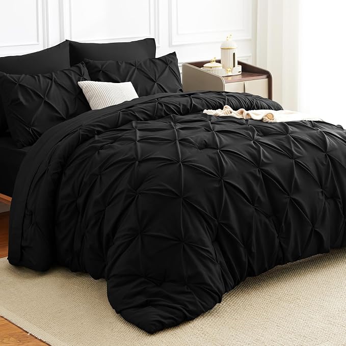 HIMEET Pintuck Bed in a Bag, 5 Pieces Twin XL Comforter Set Black, Extra Long by Unknown