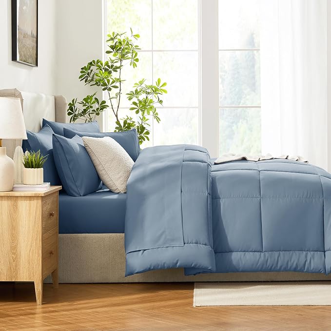 CozyLux Full Size Comforter Sets Dusty Blue, 7 Pieces Bed in a Bag, All Season - Image 9
