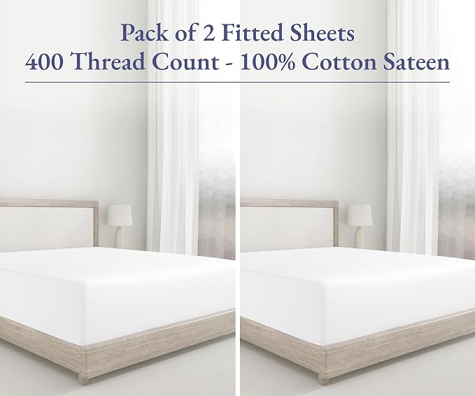 2 California King Fitted Sheets, 400 Thread Count 100% Cotton Sateen, Deep - Image 4