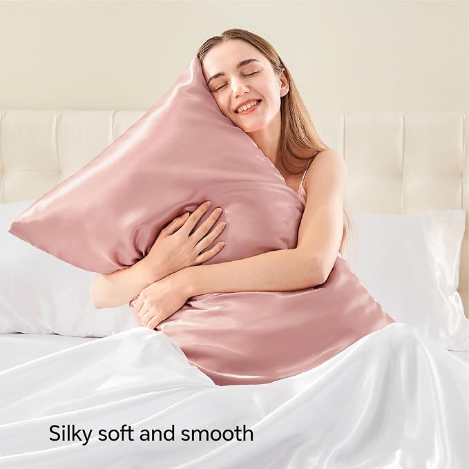 BEDELITE Satin Pillowcase with Zipper 2 Pack, Rose Pink Pillow Cases Standard - Image 2