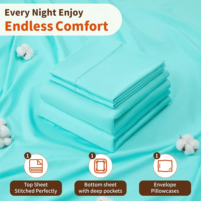 LBRO2M 1000 Thread Count 100% Egyptian Cotton Sheets Set Twin, 3 Piece Sets Bed - Image 5
