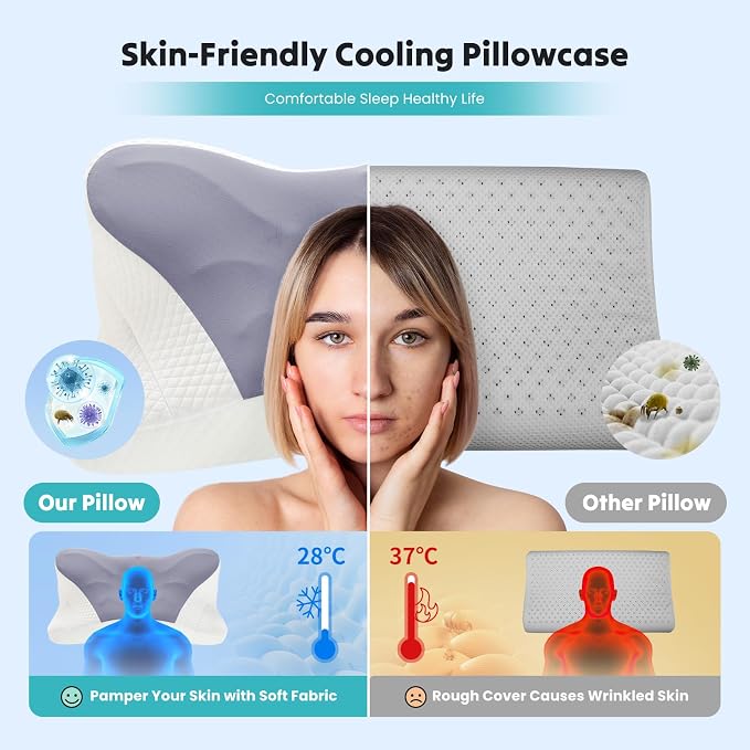 DUMOS Cervical Neck Pillow, Cooling Ergonomic Memory Foam Pillows - Image 3