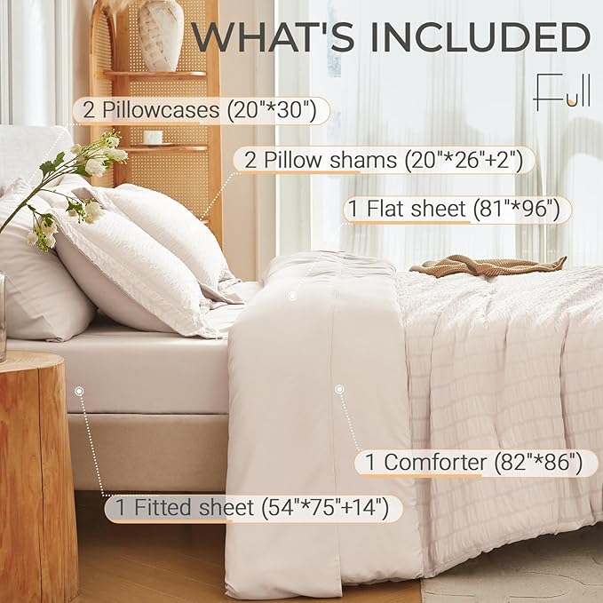 MUXHOMO 7 Pieces Full Comforter Set, Seersucker Bed in a Bag Full Size - Image 4