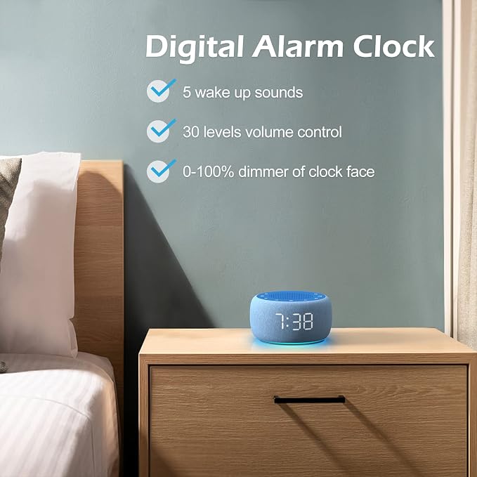 Buffbee Sound Machine & Alarm Clock 2-in-1, 0-100% Clock Face Brightness - Image 6