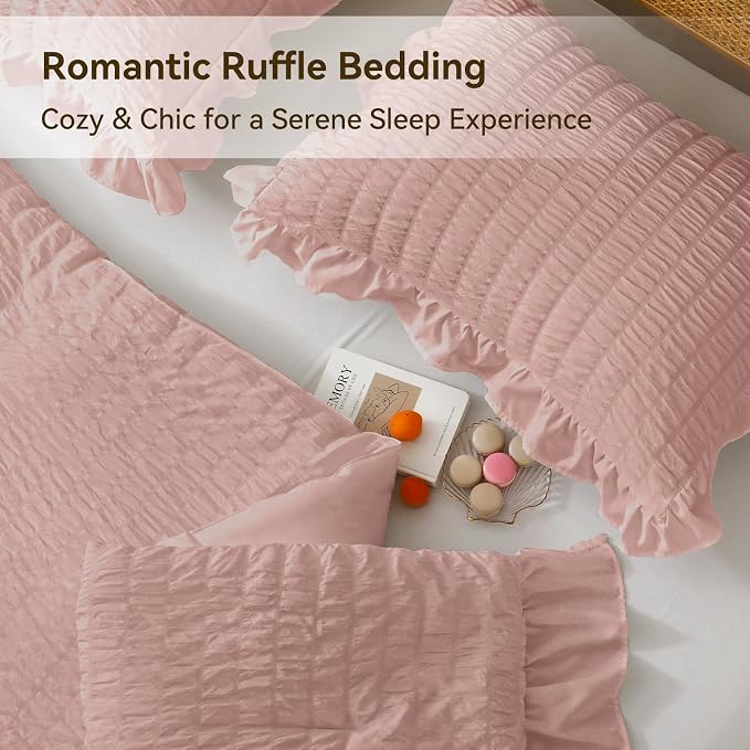 JOLLYVOGUE Full Size Comforter, 3 Pieces Rose Gold Seersucker Lightweight Full - Image 4