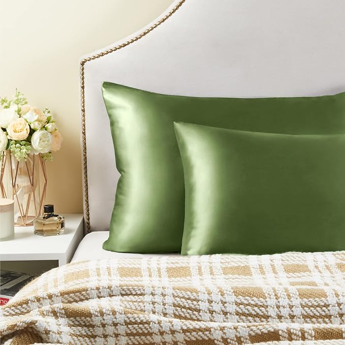 BEDELITE Satin Pillowcase with Zipper, Cedar Green King Size Pillow Cases Set - Image 6