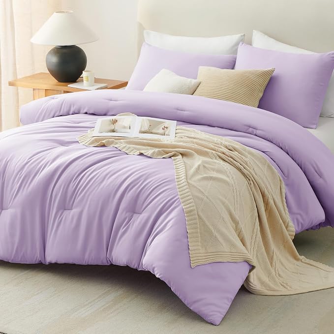 CozyLux Oversized King Comforter Set Lavender, 3 Pieces 120x98 Solid Breathable - Image 9