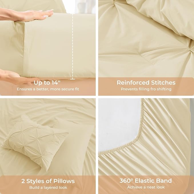 Sasttie California King Comforter Set, 7-Piece Bed in a Bag, Pintuck Bedding - Image 5