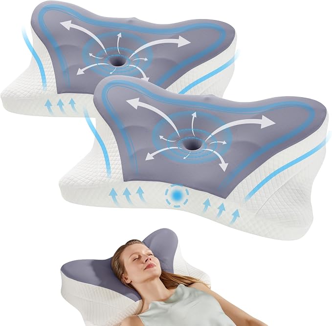 DUMOS Cervical Neck Pillow, Cooling Ergonomic Memory Foam Pillows by DumosLifestyle