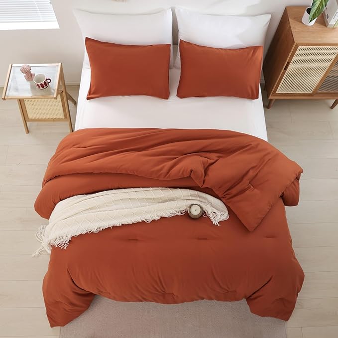 ROSGONIA California King Comforter Set Burnt Orange, All Season Rust Blanket - Image 5