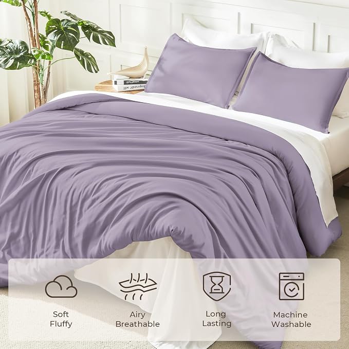 Litanika Grayish Lavender Purple Comforter Set Full Size, 3 Pieces Lightweight - Image 3